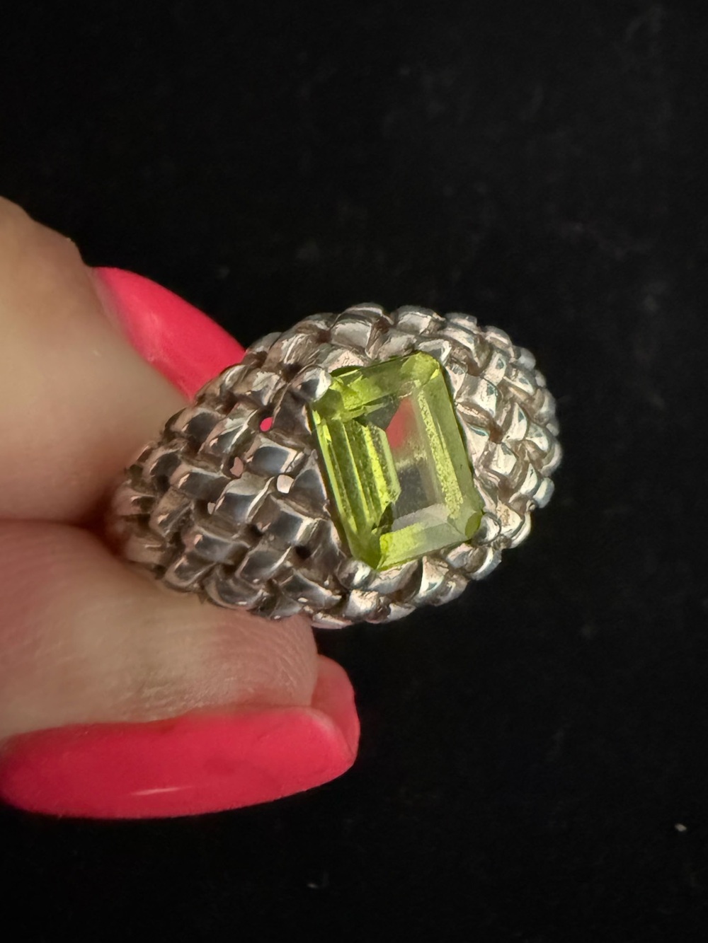 KABANA 925 Sterling silver vintage peridot basket weave ring